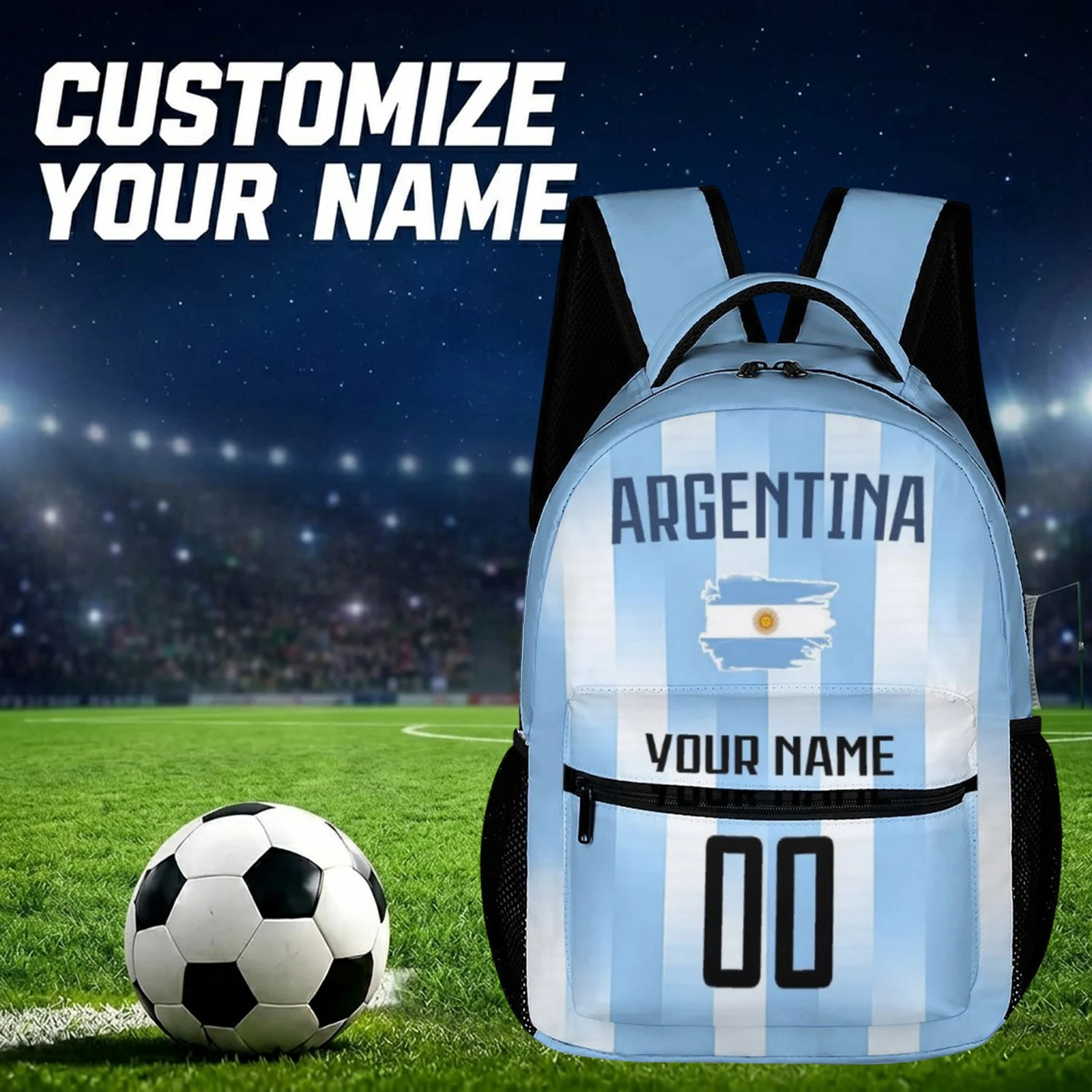 Custom Argentina Backpack for Kids Fashion Soccer National Team Design Personalized School Bag for Boys Girls