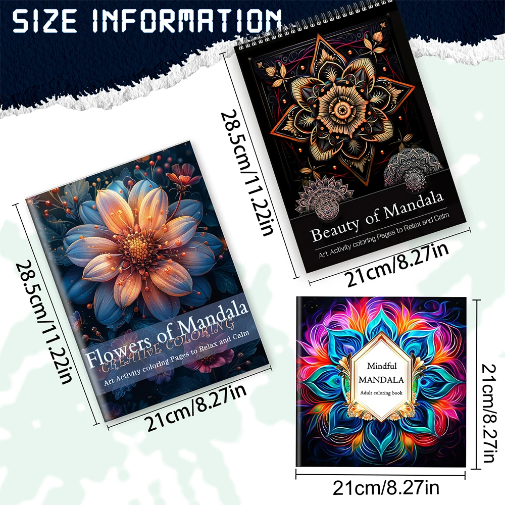 5-piece drawing set - Mandala theme coloring book, thick A4 paper, stress relief art book, great gift for friends.