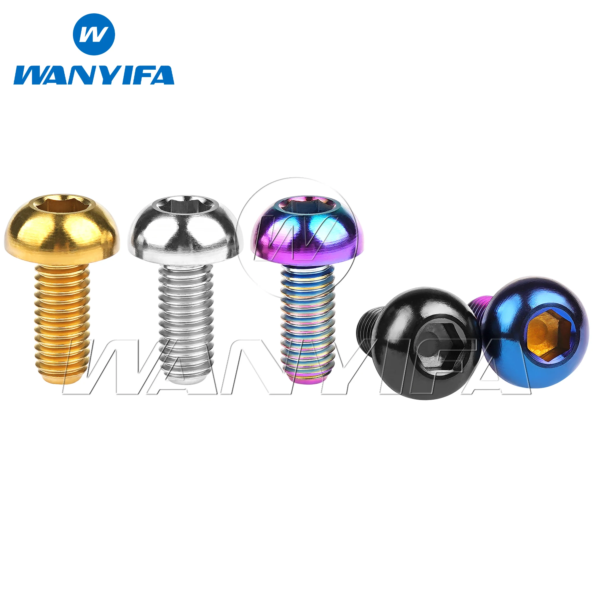 Wanyifa 6pcs Titanium Bolt M5x12mm Flat Button Hex Head Screws for Bicycle Disc Brake Rotor Water Bottle Cage Ti Fasteners