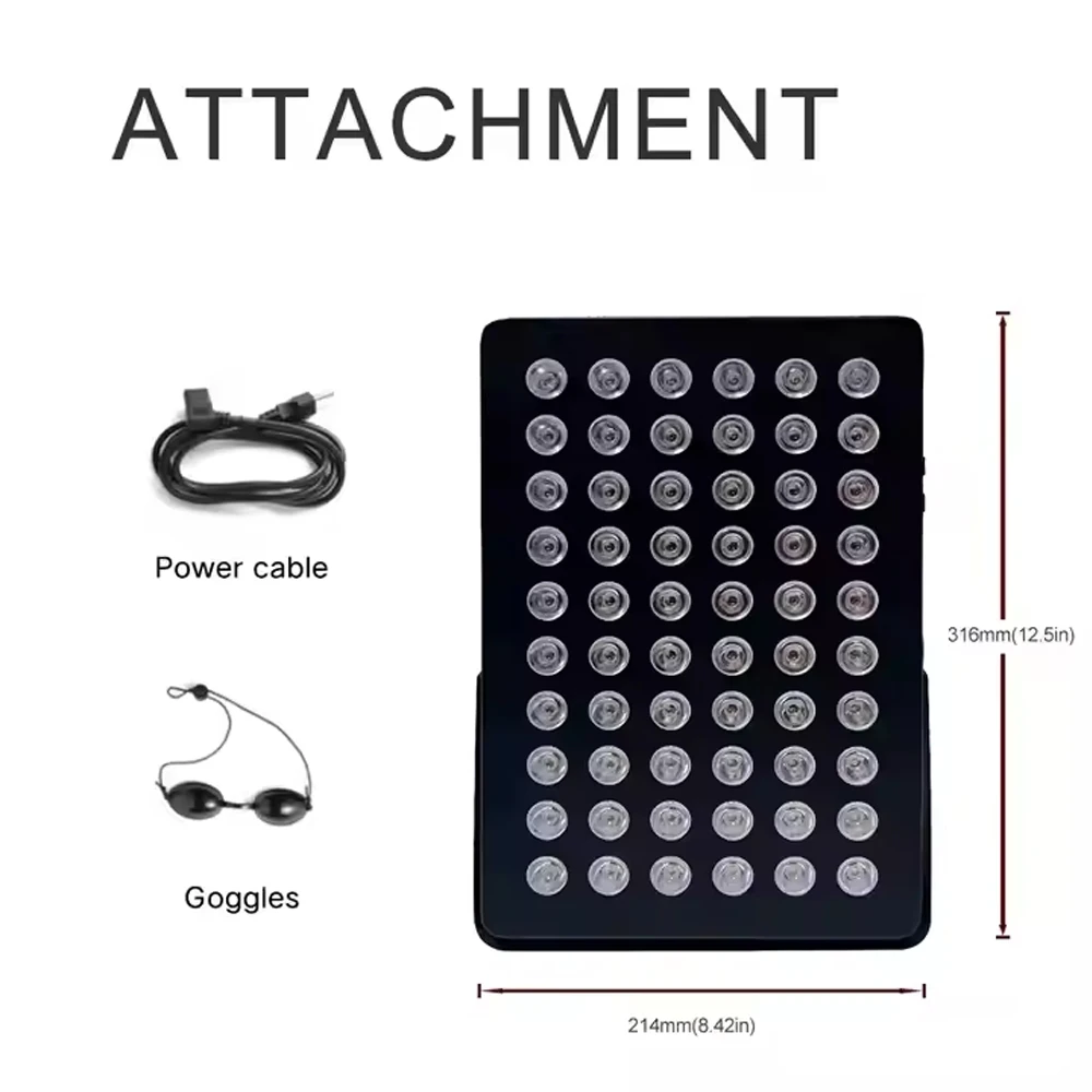 Портативная светодиодная терапевтическая лампа с длиной волны 190 МВт/см, фототерапия 300 Вт, 60 шт. светящаяся терапевтическая панель, инфракрасная лампа