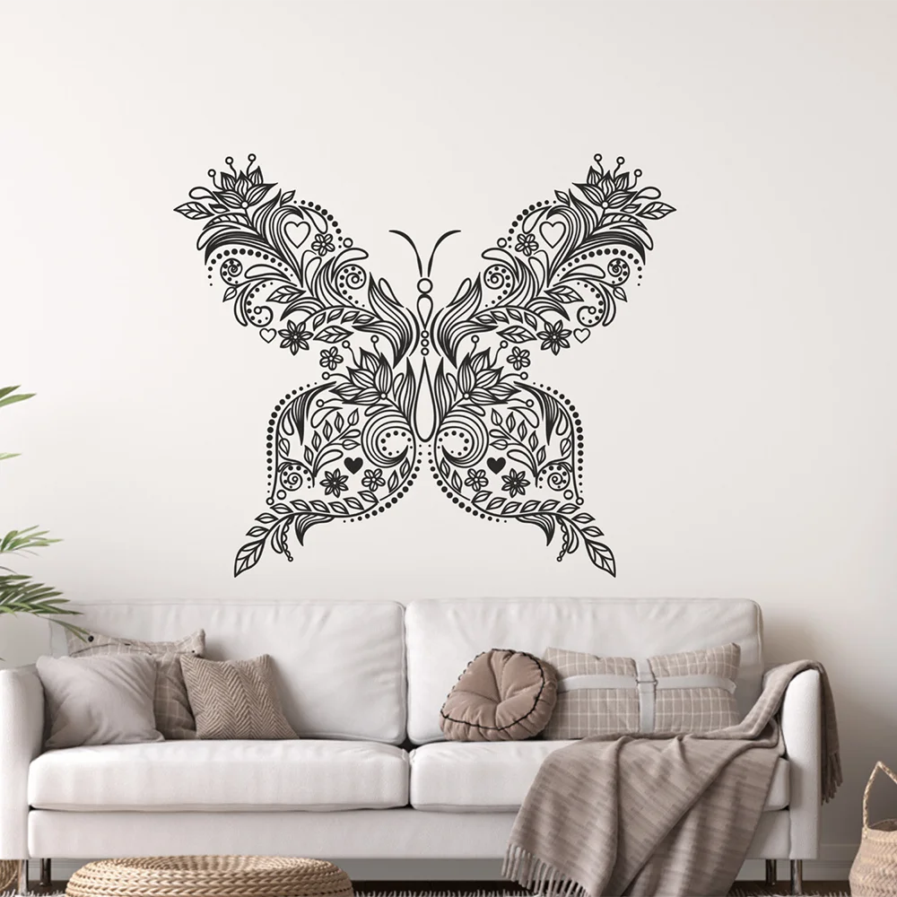 Butterfly & Flower Decal, Flower Wall Art, Flower Sticker, Home Decor, Bedroom Decor, living Room Decor, Floral Decor, Flower