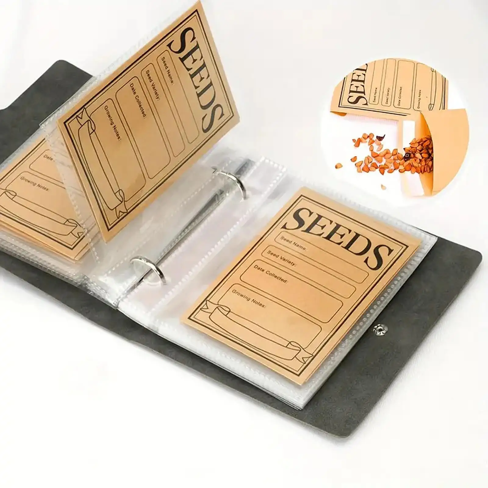 

1 Set Garden Seed Storage Packets Seed Organizer Binder with 50pcs Self-Sealing Seed Envelopes for Plant Flower Seed
