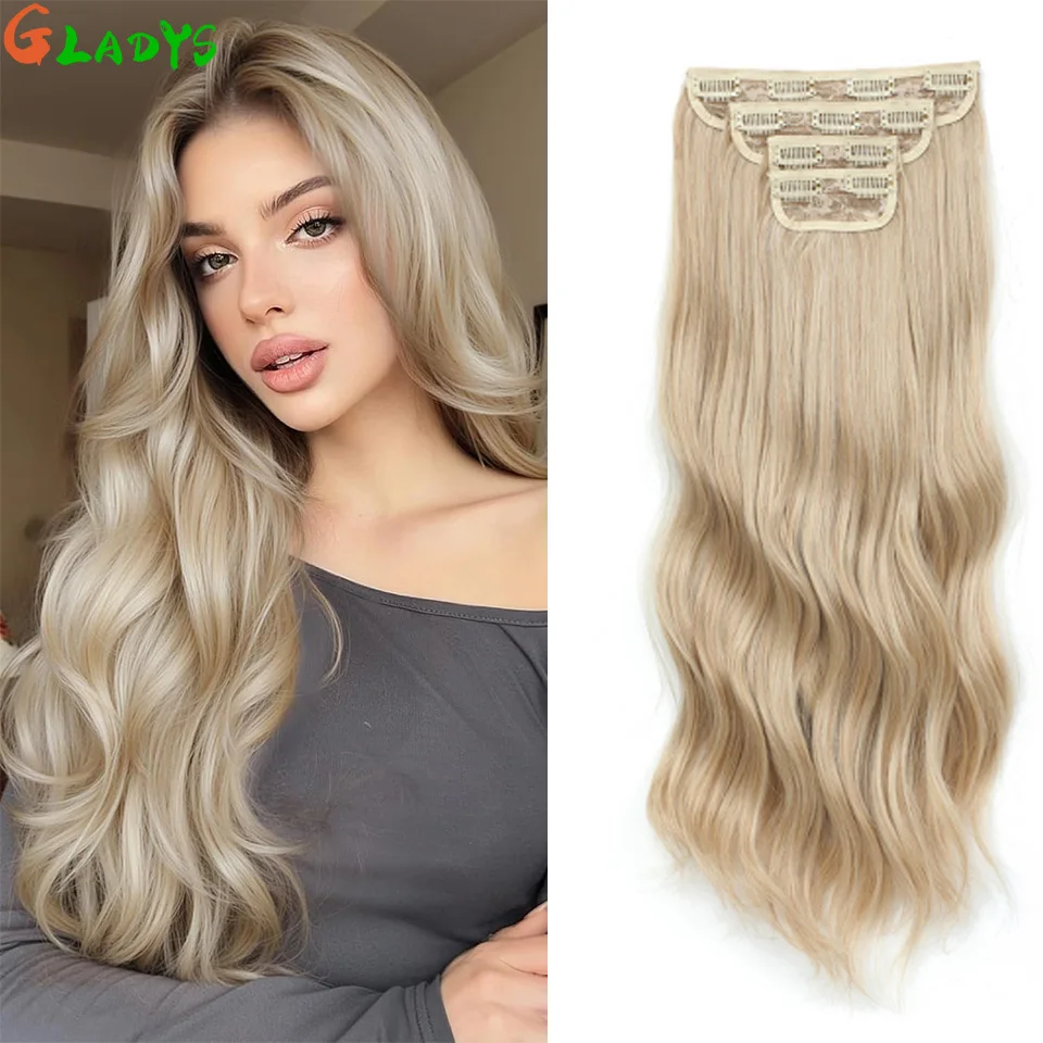 

Body Wave Clip Ins Hair Pieces Extensions Synthetic Blonde Color Clip Ins Hair Extensions 220g/pcs Clip Hair Piece Extensions