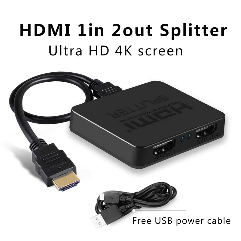 4K HDMI Splitter 1 in 2 Out HDMI Switch 1x2 HDMI Video Splitter Amplifier Dual Display for HDTV Box PC Monitor Projector Laptop