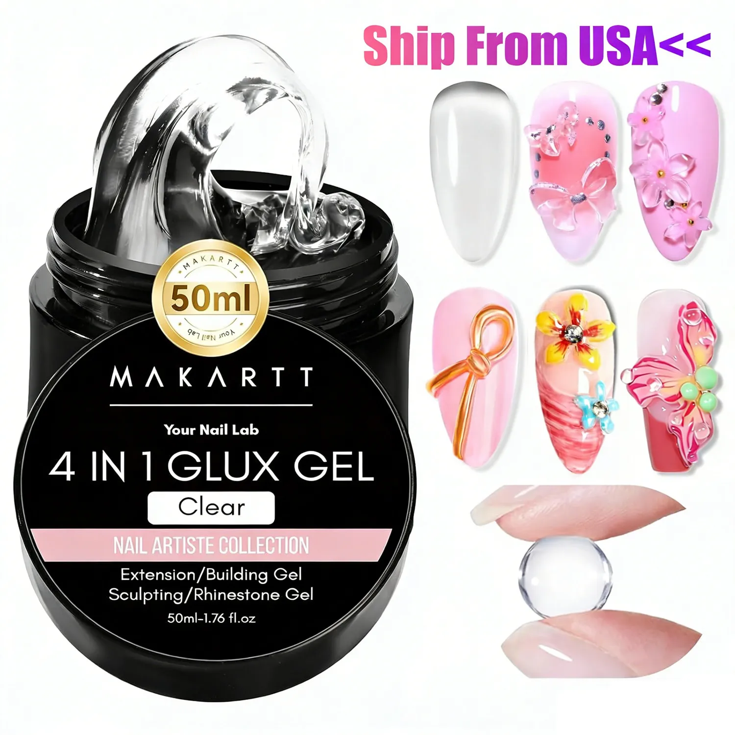 

Makartt Solid Gel Builder: 4-in-1 50g Large Capacity Clear Non-sticky for Extension 3D Sculpting Nail, UV Glue for Acrylic Tips,