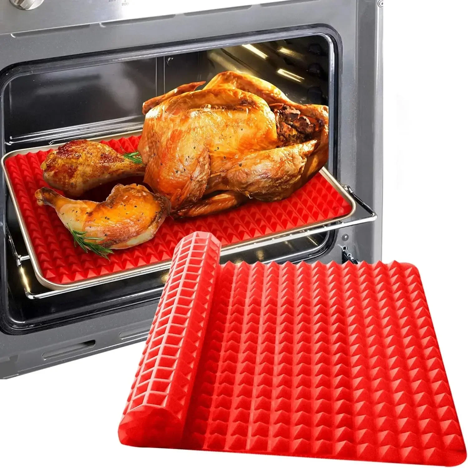 Tapis de cuisson en Silicone, poêle pyramidale, paquet de 1/2, feuille antiadhésive de grande taille pour réduire les graisses saines, pour four, grillades, barbecue