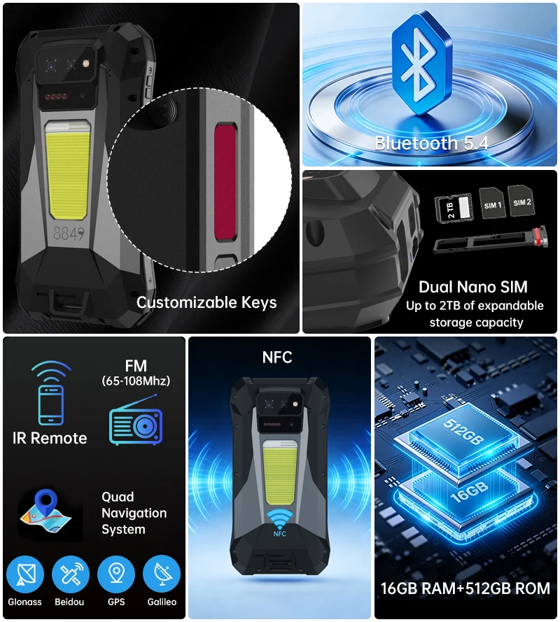 EU US Shipment Unihertz by 8849 TANK X Rugged Smartphone 5G Android 15 Built-in 1080P 220 Lumen DLP Projection 17600mah 32 512GB