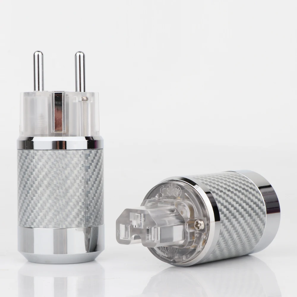 High Quality BCF2/WCF2-E Carbon Fiber Brass Gold/Rhodium Plated EU Schuko Power Plug HIFI Power Connector( No Holes in Shells)
