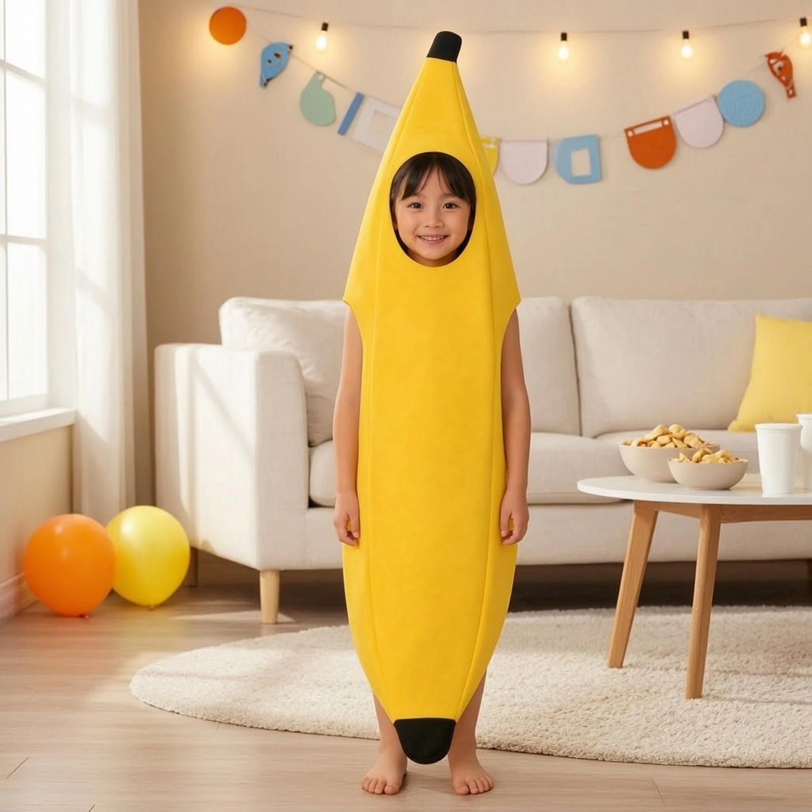 Disfraz de plátano para Halloween | Práctico diseño con abertura en la parte frontal, confección ligera en tela, traje de plátano, ideal para fiestas.