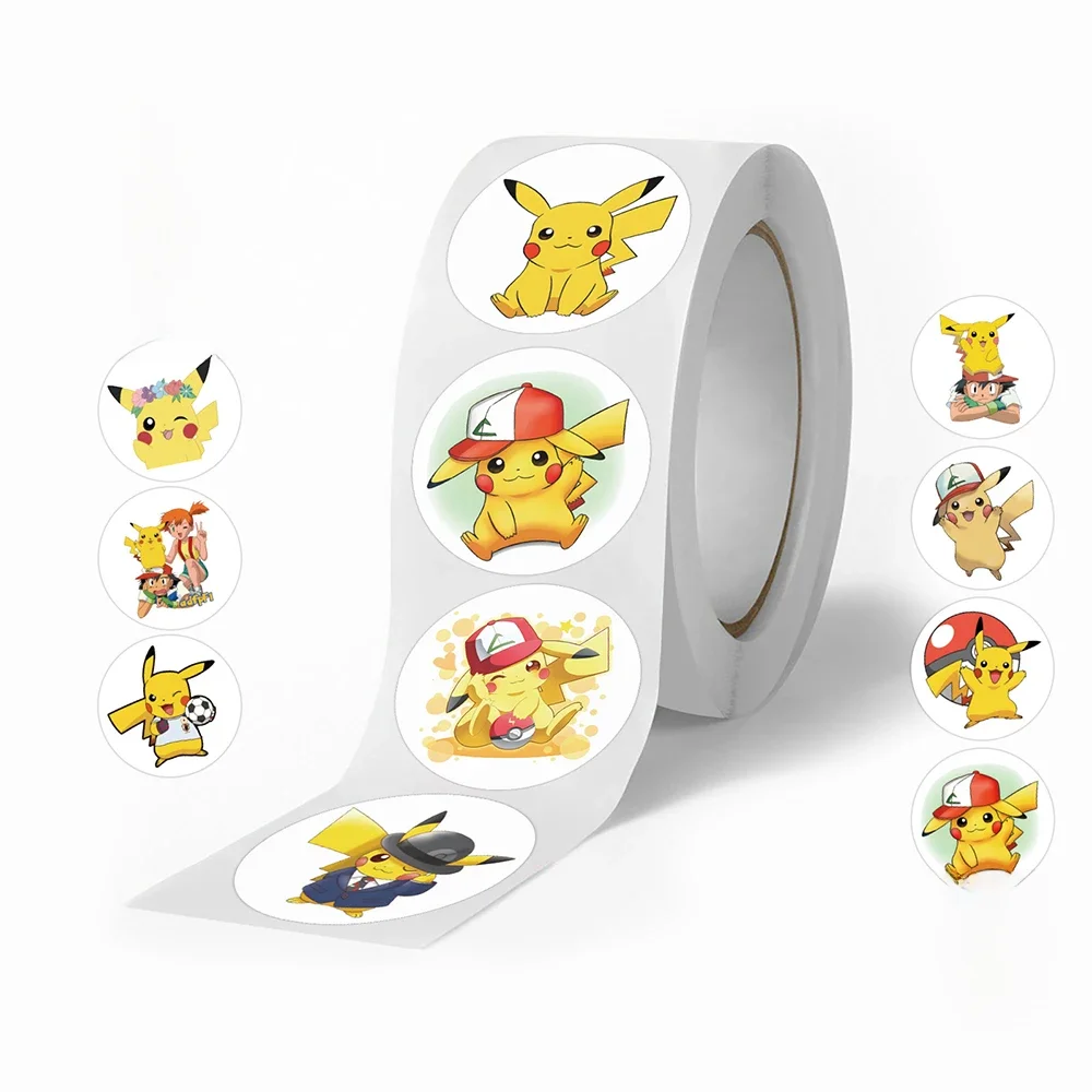 500 pièces/rouleau mignon Pokemon Pikachu dessin animé autocollants d'étanchéité bricolage PVC ordinateur portable décalcomanies décoration Stiker récompense cadeau jouets