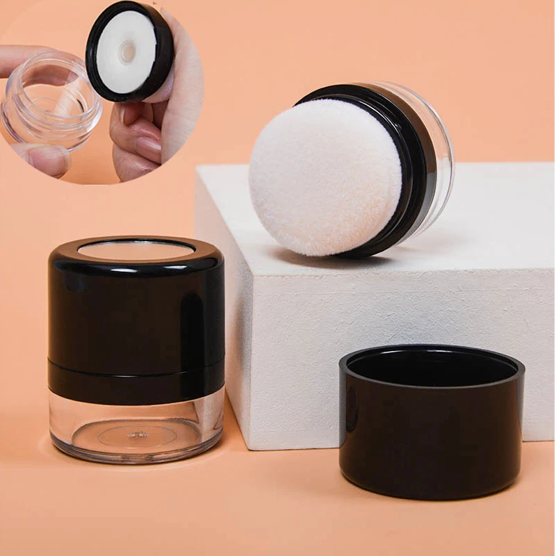 

Portable Loose Powder Box with Mirror Mushroom Sponge Puff Cosmetic Travel Powder Case Container Blusher Finishing Powder Jar