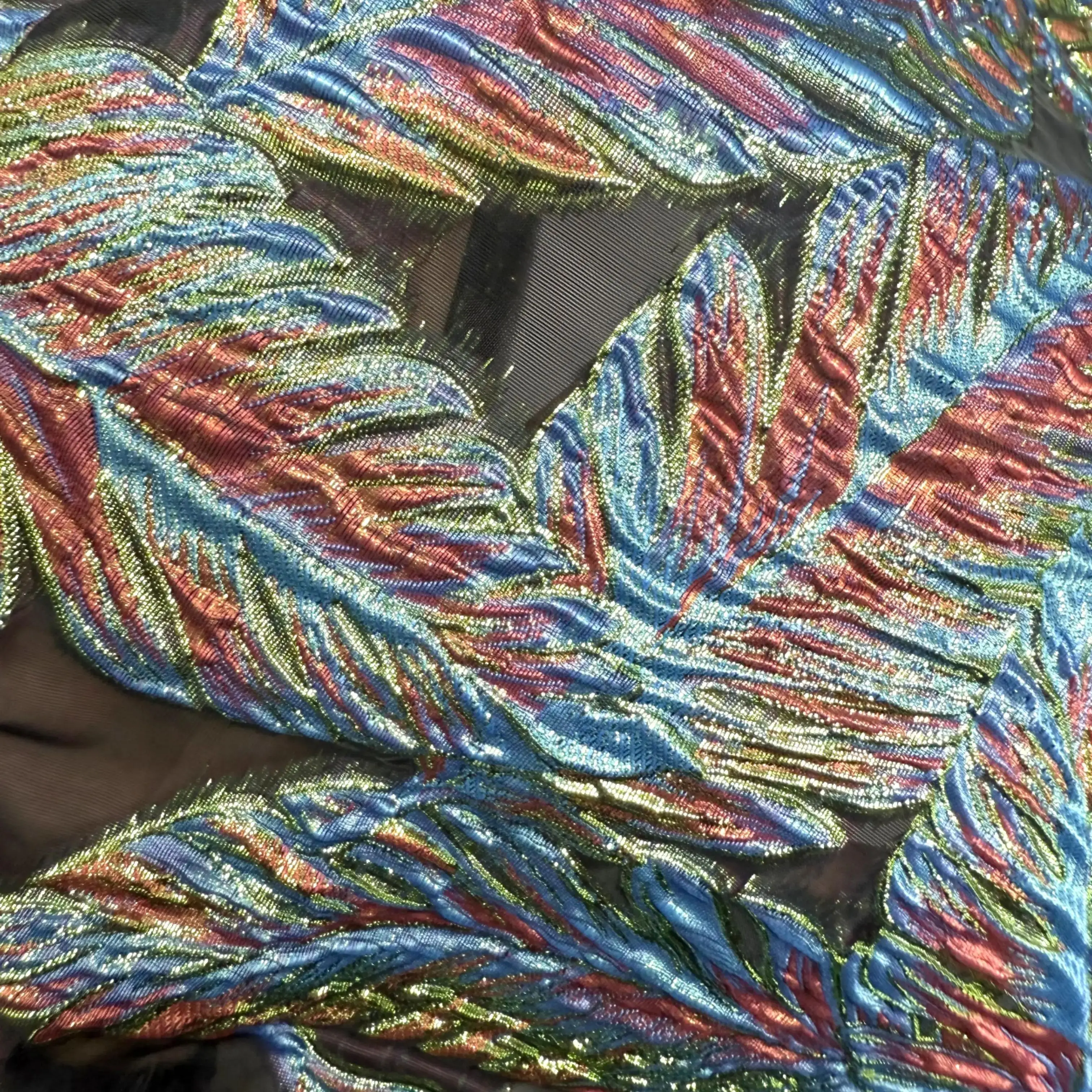 

Colorful leaf Embroidery african damask brocade Jacquard Fabric novelty 2025 for sewing prom Women's dress by the 5 yards