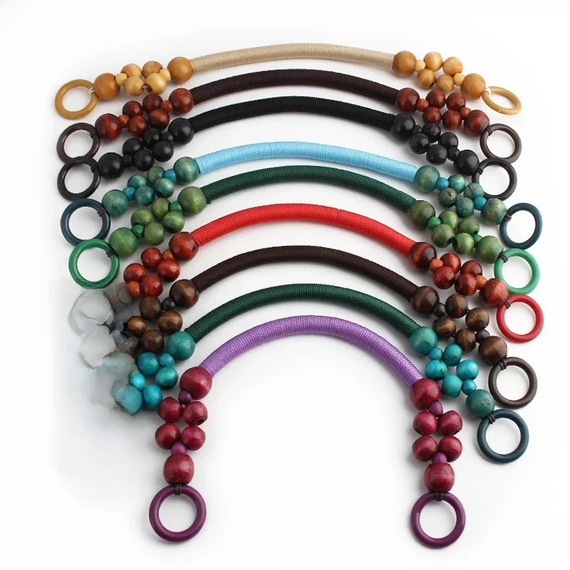 Retro Seil weben Holz Perlen Griffe Holz Perlen Tasche Griffe für DIY geflochtene Schulter gurt