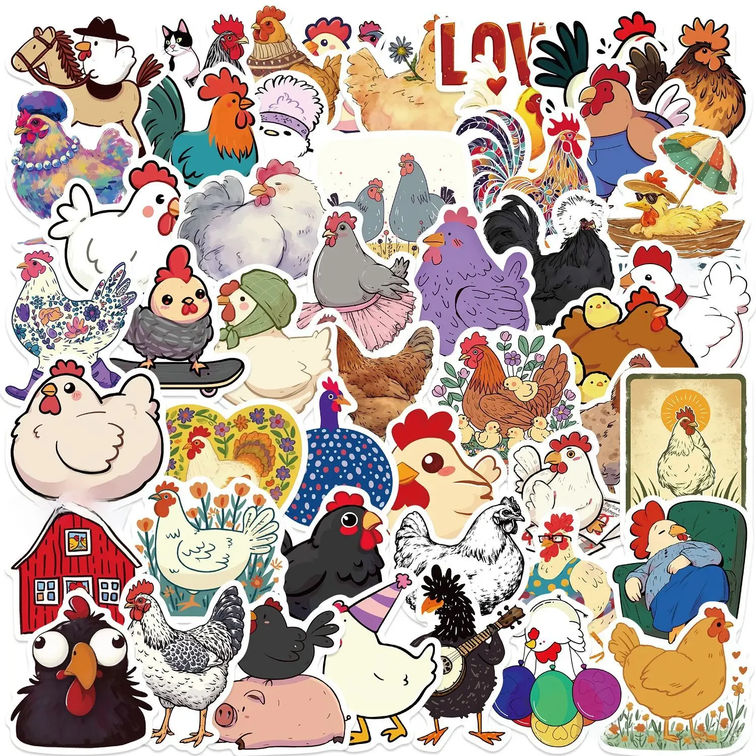 AliExpress Chicken Stickers |50Pcs Hen Rooster Waterproof Vinyl Decals for Water Bottles Bicycle Laptop Refrigerator Luggage Computer