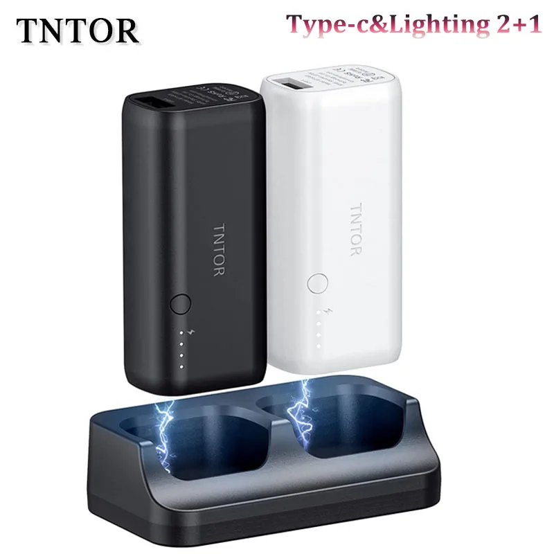 

TNTOR 2+1 Small Portable Charger with USB C Input and Output Pocket Size 5000mAh Fast Charging Power Bank for iPhone Samsung