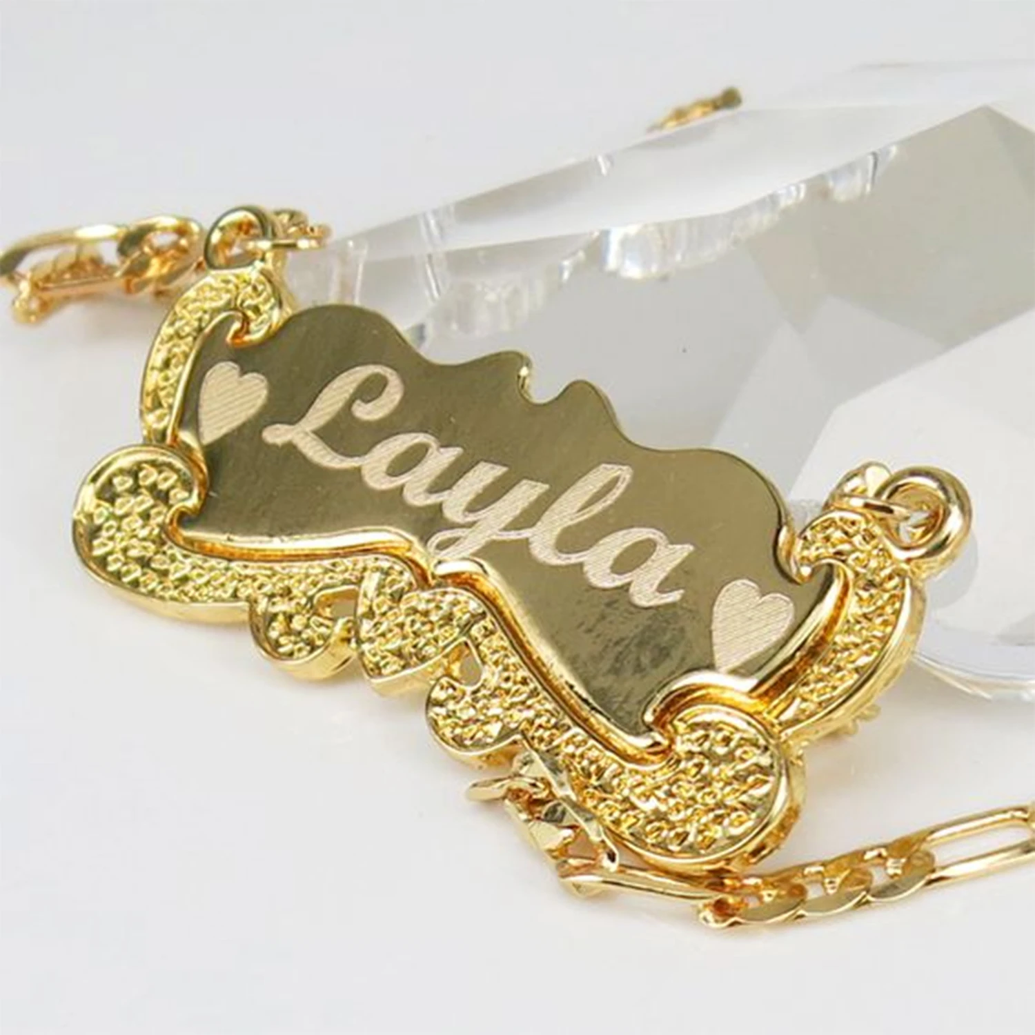 

Custom Name Necklace 18K Gold Two Tone Gold With Heart Personalized Jewelry Stainless Steel Necklaces 3D Nameplate Gift