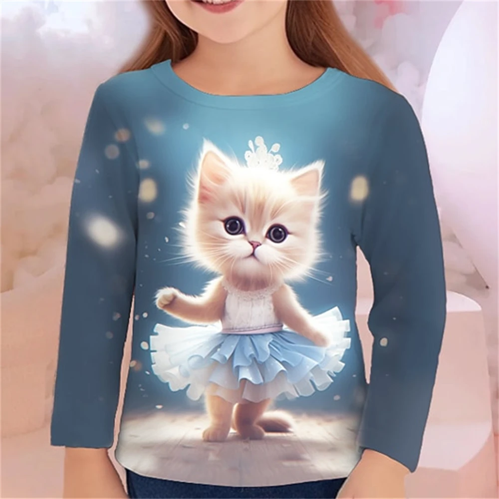 

Children's Clothing 3D Graphic Tee Shirts Long Sleeve T-Shirt for Kids 4-6 Years Casual Tops Animal Print 2024 Girl Kids Clothes