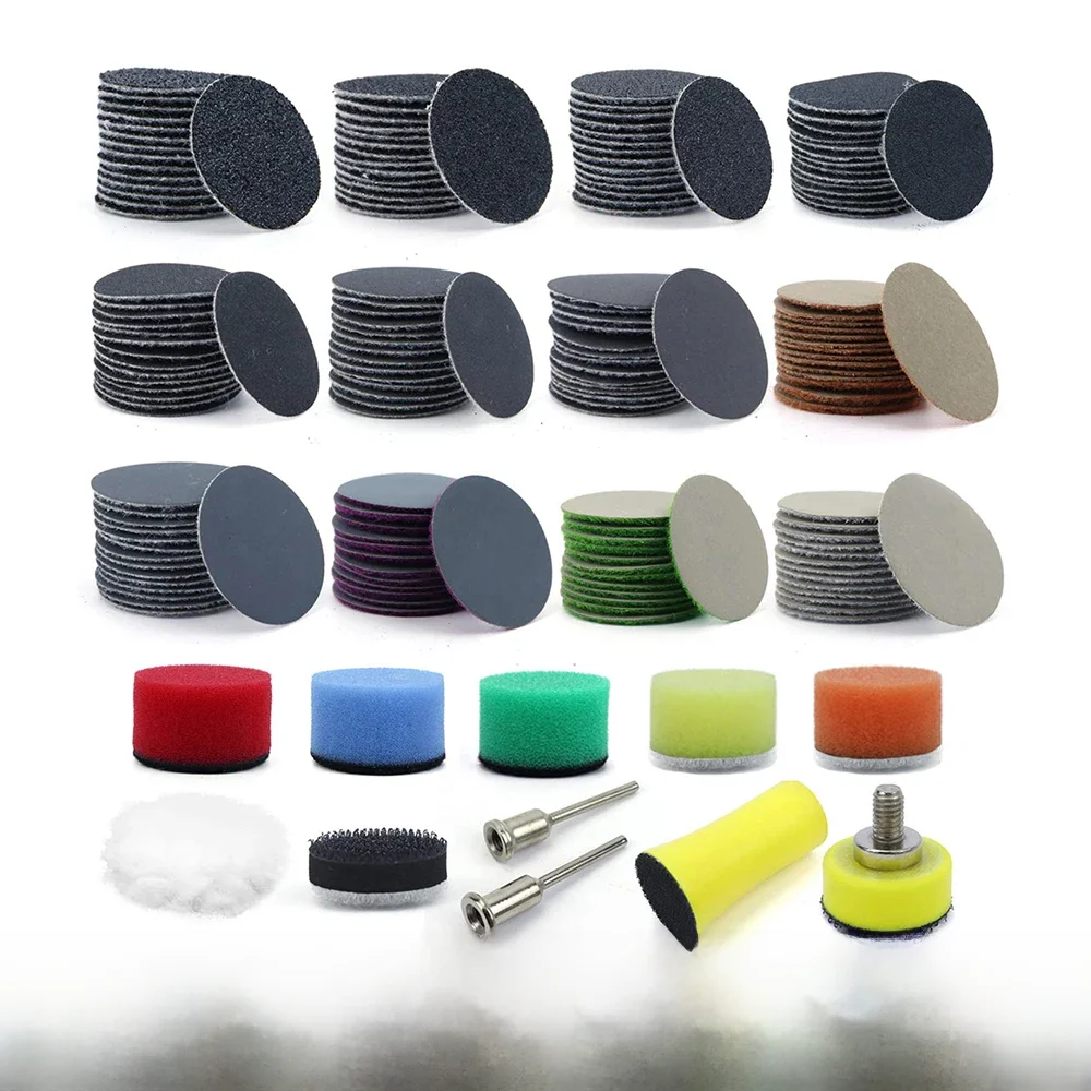 191 PCS 1 « , 25mm Hook & Loop Wet & Dry Sandpaper with 3mm Shank Pad Polishing Pad and Interface Pad (Papier de verre humide et sec avec tige de 3 mm, tampon de polissage et tampon d'interface)