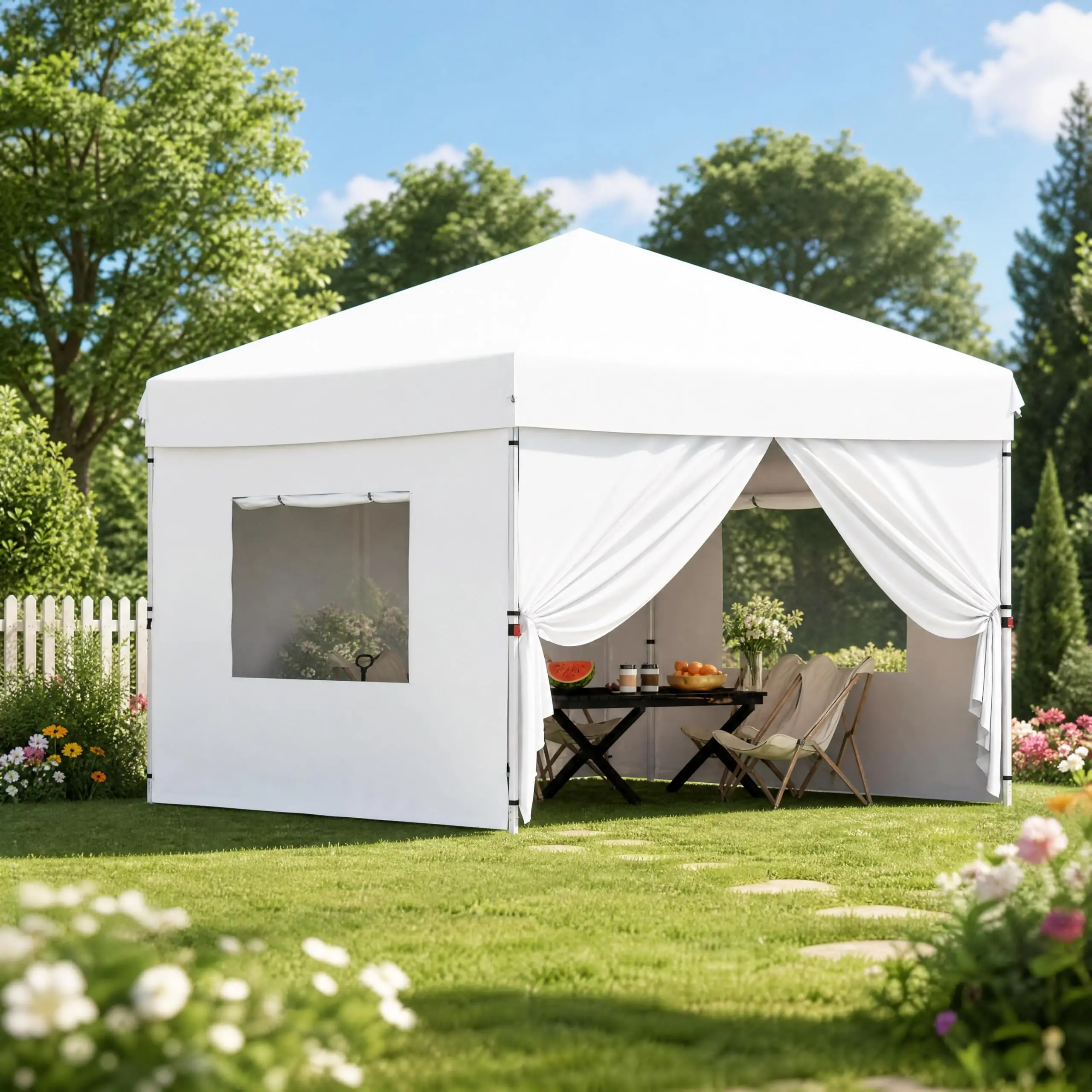

10x10 FT Pop Up Canopy Tent with 4 Removable Sidewalls Heavy Duty Instant Outdoor Gazebo Waterproof UV Protection Oxford Fabric Portable Sun Shelter for Backyard Party Camping Beach White