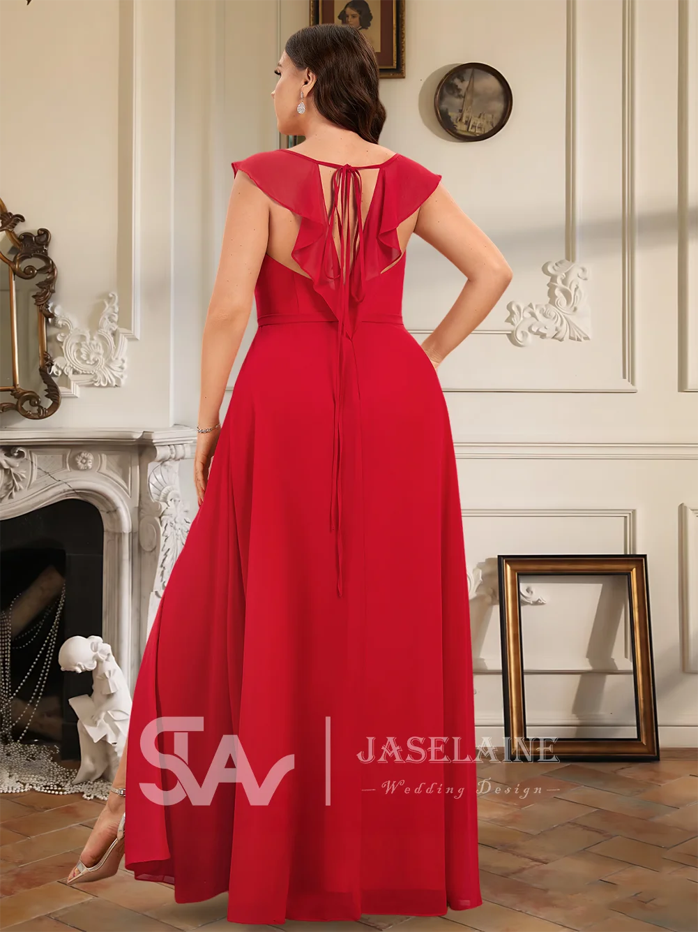 WMP Bridesmaid Dress A-Line Off the Shoulder Floor-Length Chiffon Ruffle Leg Slit Wedding Guest Evening Party Cocktail Dress