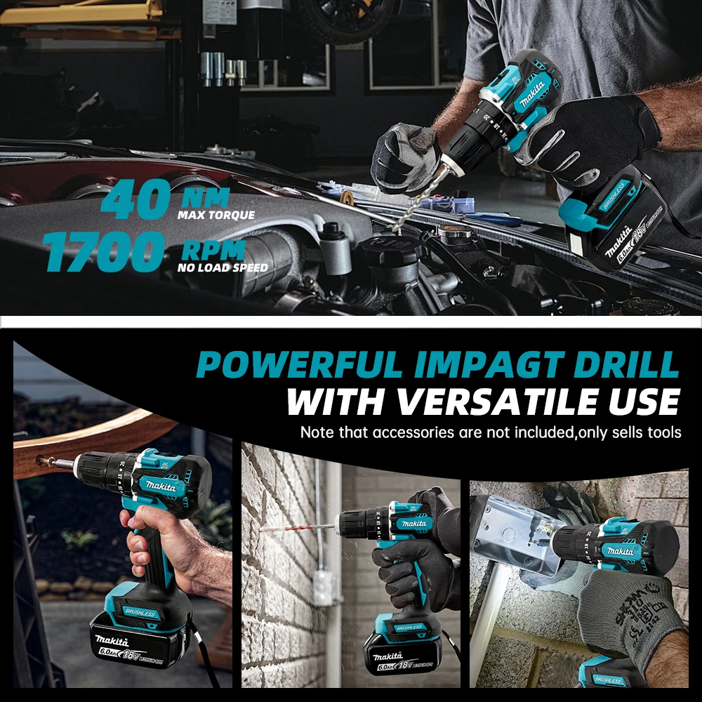 الأصلي ماكيتا DDF487 18 فولت سائق لاسلكي الحفر فرش الكهربائية تأثير مفك قابلة للشحن أداة السلطة الأصلي 18 فولت