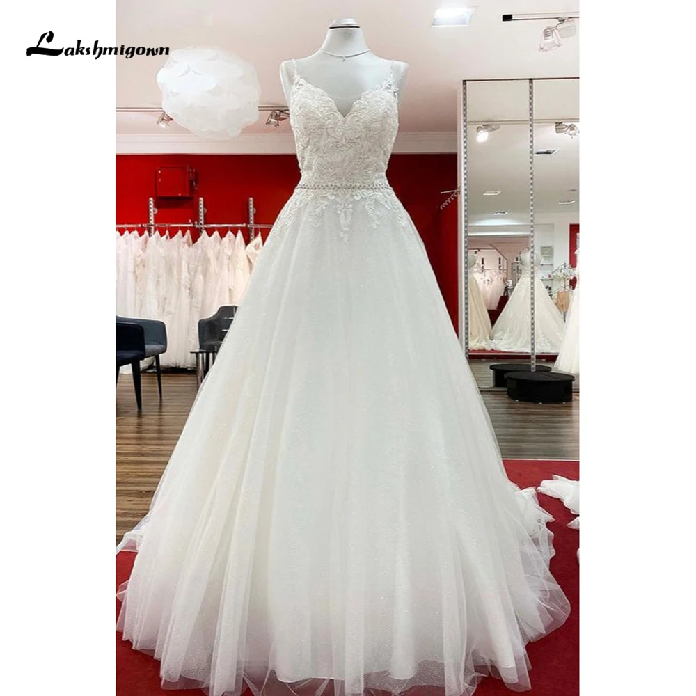 Robe de mariée en dentelle à col en V, bretelles spaghetti, dos ouvert, bouton, ceinture supérieure en dentelle, ligne A, patients de plage, quel que soit le balayage, robe éducative