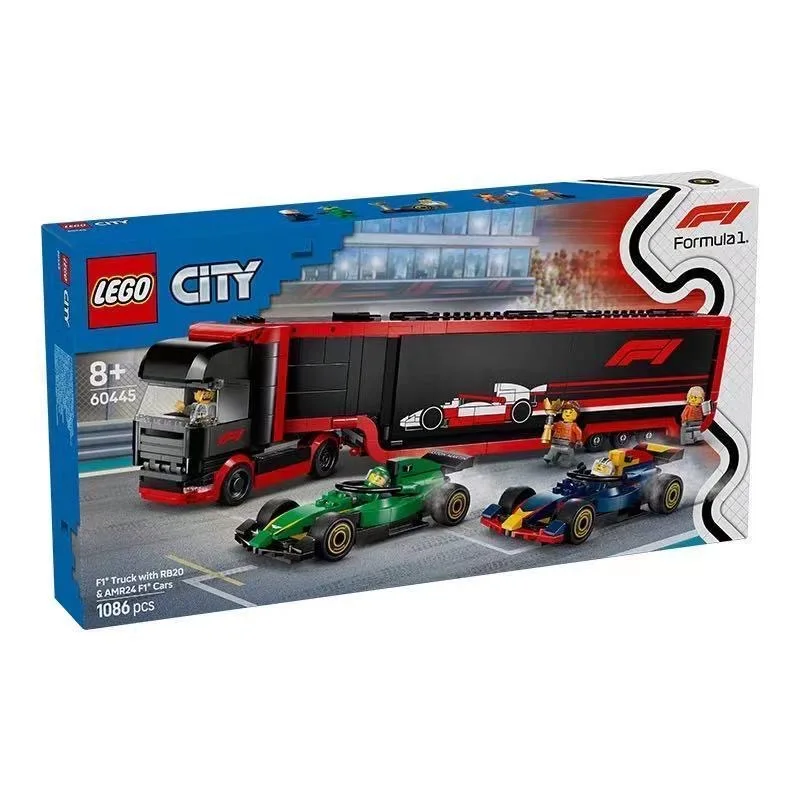 LEGO 60445 Ciężarówka F1 z samochodami F1 RB20 i AMR24, klocki do składania, idealne na prezent świąteczny lub urodzinowy.