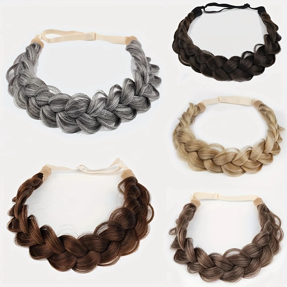 Wide Fishtail Braided Synthetic Fashionable Hair Headband Hair Extensions Adjustable Twist Elastic for Women