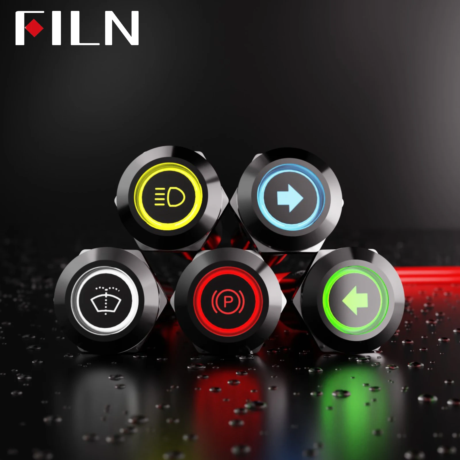 2-Unit Set 12mm IP67 Waterproof 180 symbol Metal Indicator Dash Pilot Light with Wire | Replaceable Symbol Caps for Car Dashboar