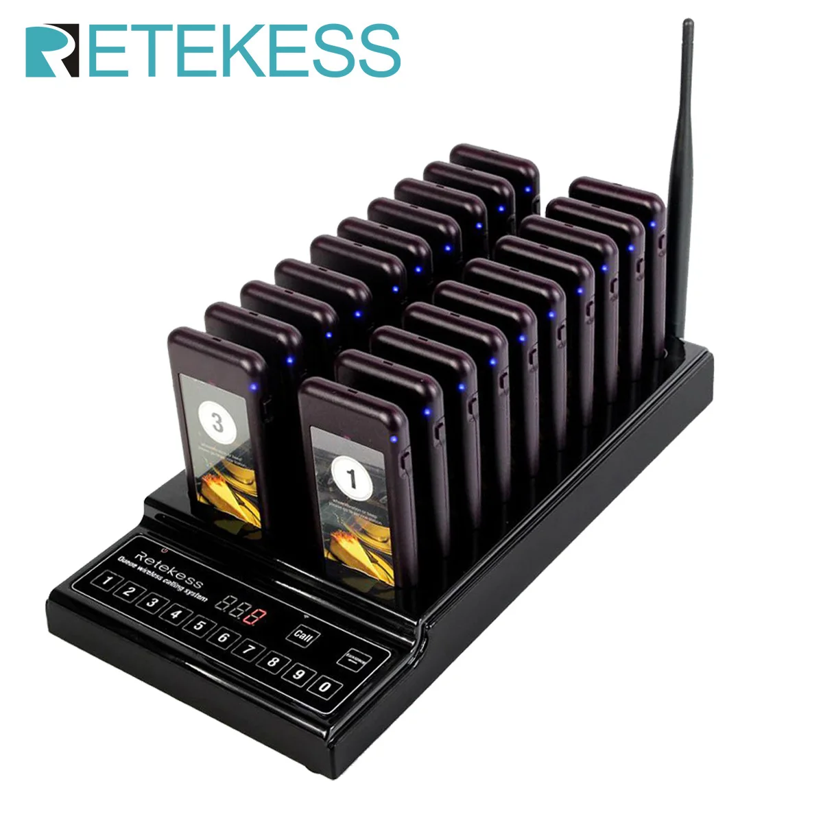 Retekess T112 Restaurant Pager System 20 Coaster Vibrator Receivers Guest Queuing For Cafe Food Truck Bar Clinic Church Hotel