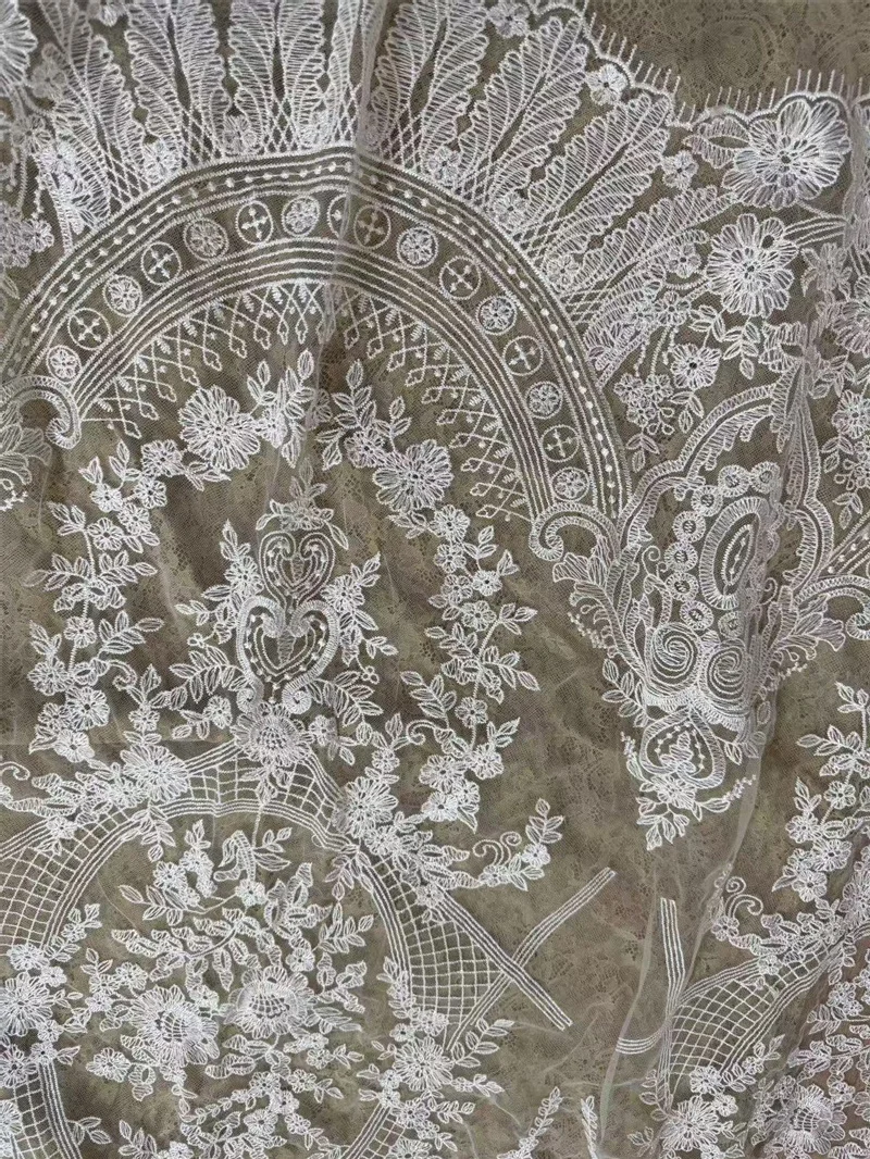 Unique Off White Mesh Embroidery Floral High Quality Bridal Lace Fabric DIY Sewing Accessories Fabric Clothes