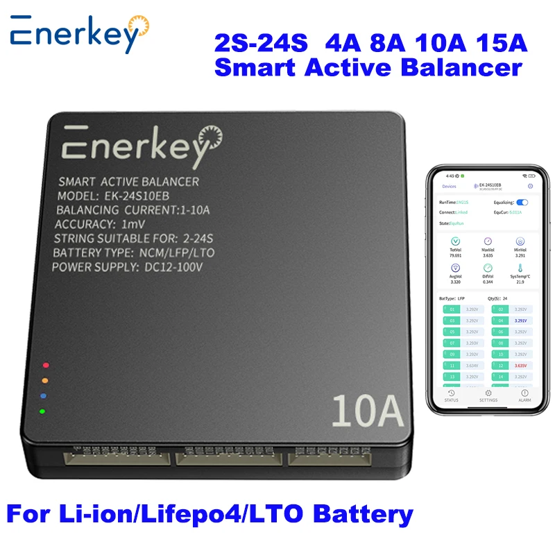 Enerkey 4A 8A 10A 15A Smart Active Balancer 3S 4S 5S 6S 8S 14S 16S 20S 22S 24S Lifepo4 / Lipo/ LTO Battery Equalization With APP