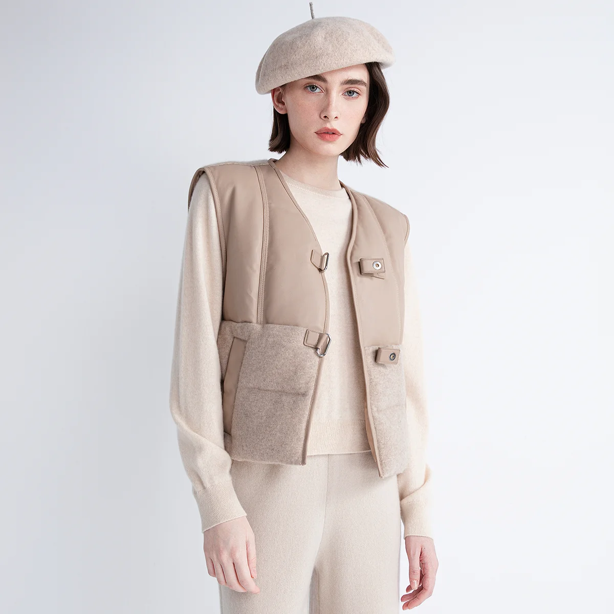 TX852161 Luxury Women's Cashmere Goose Down LP Vest 100% Sheepskin Elegant Warm Autumn Winter Outerwear