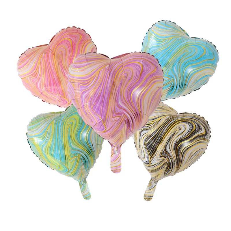 50/100pcs 18inch Agate Heart Marble Aluminum Film Balloons Valentine's Day Birthday Party Celebration Decoration