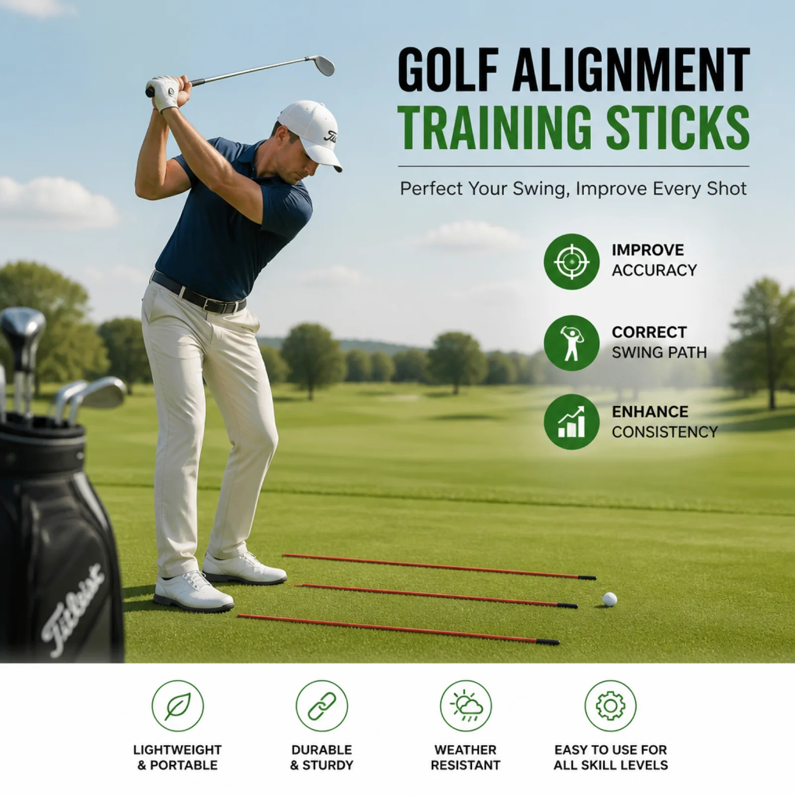 Golf Swing Practice Rods Alignment Sticks Fiberglass Teaching Aid Golf Sport Accessories for Putting and Driving