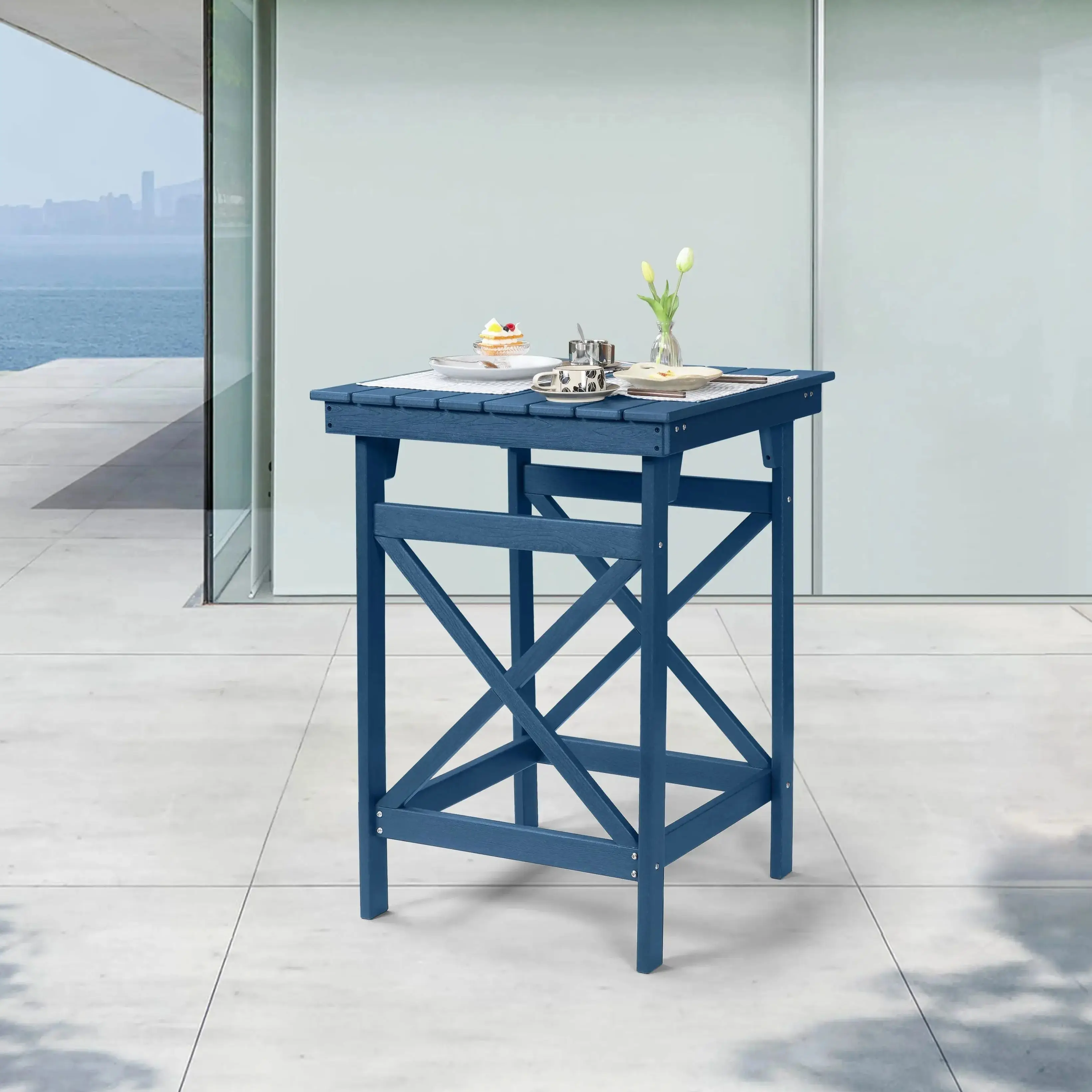 

Квадратный уличный барный стол SeeHill Navy 41 дюйм из HDPE, высокий стол-паб Adirondack для патио, бассейна, террасы, заднего двора