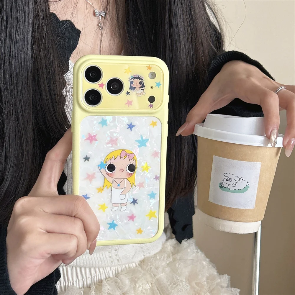 

Cute Star Girl Shell Pattern Phone Case for iPhone 15 Pro 16 17 15 16 Max 17 Pro Max Cover Cartoon Shockproof Fundas Kawaii Case