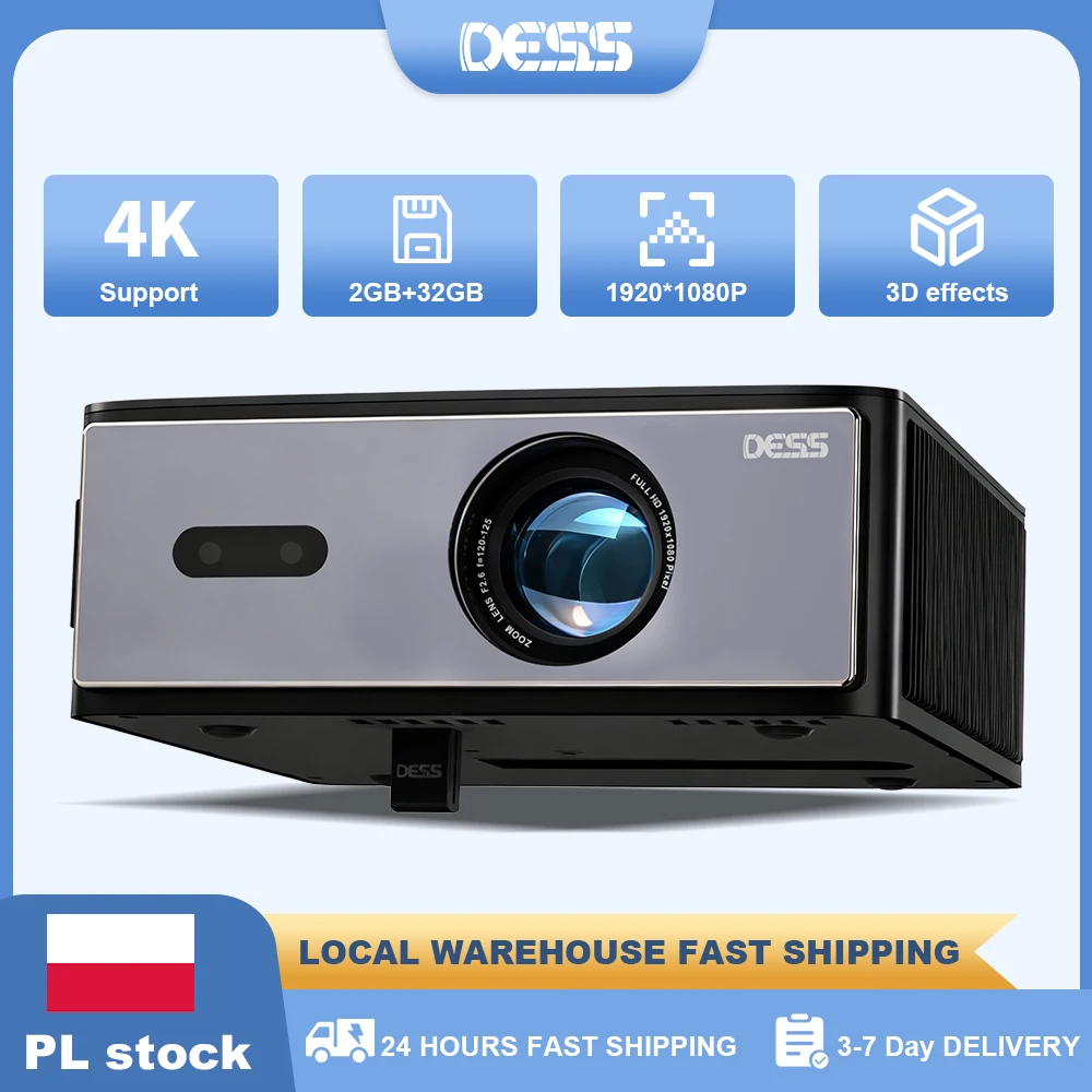 DESS 1080P Native Image Quality 4K Projector with Autofocus Smart Voice Control and Support for Home Theater Projectors and 3D