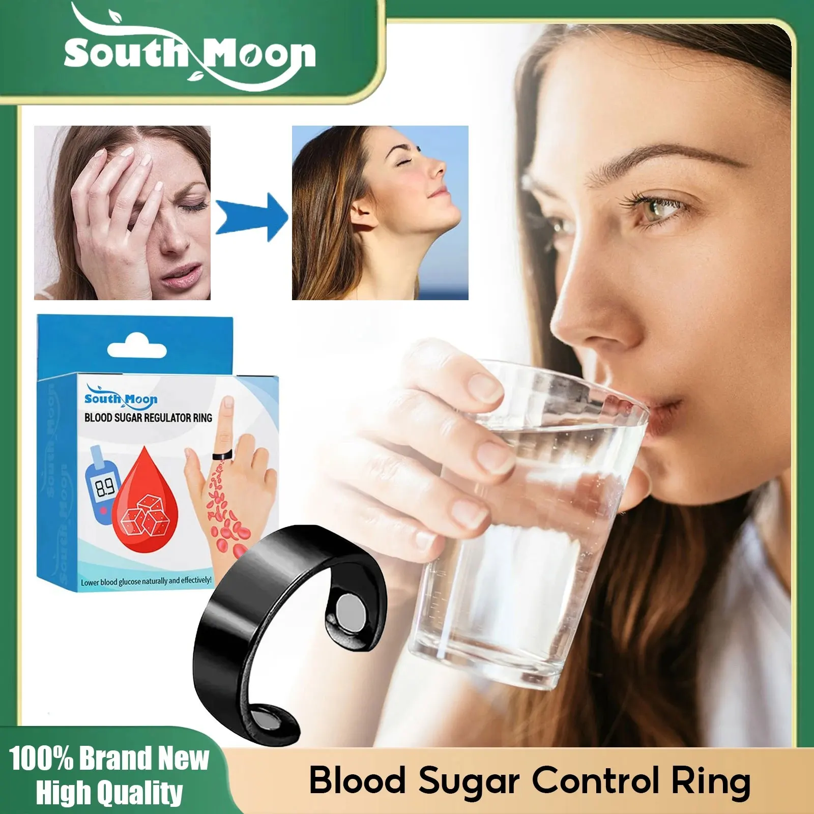 Blood Sugar Control Ring Relieve Diabetes Anti Hypertension Stabilize Blood Sugar Balance Magnetic Therapy Sugar Regulator Ring