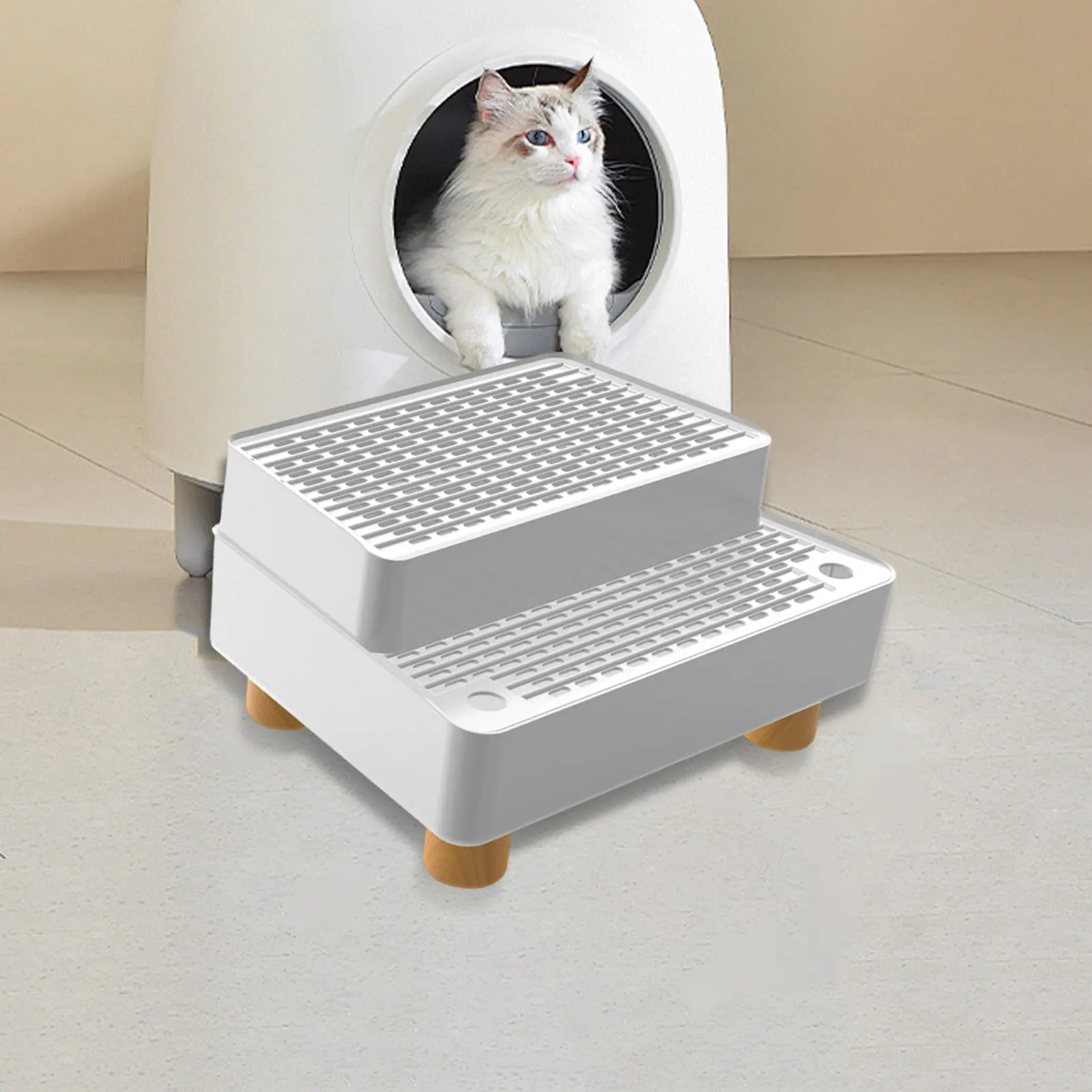 2 Stufen Katzentoilettenrampe, waschbar, leicht zu reinigen, Katzentoilette, Treppenrampe, doppelt abnehmbares Katzenzubehör für kleine ältere Katzen