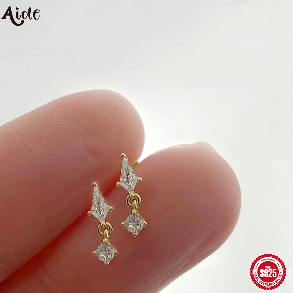 AIDE 925 Sterling Silver Fashion Star Zircon Stud Earrings for Women Girl Korean Eight Pointed Star Personality Earrings Jewelry