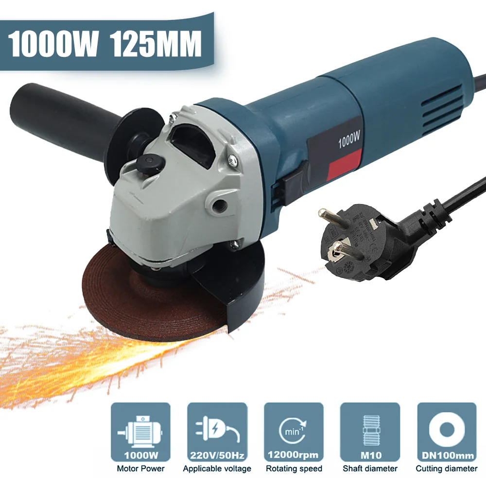 1000W Electric Angle Grinder 220V Corded Grinding Machine 6 Speeds 100/125mm Electric Grinding Cutting Polishing Power Tool