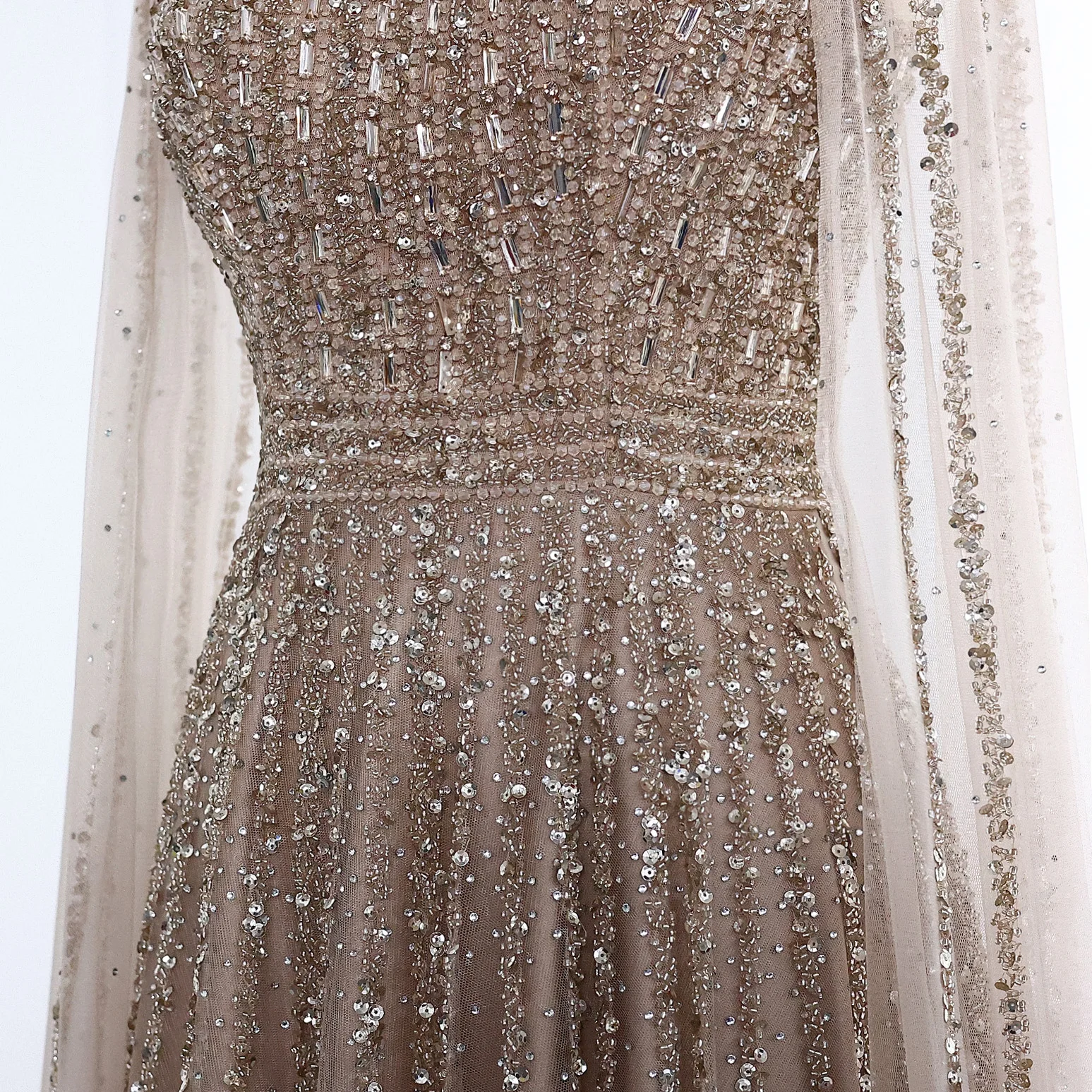 Sharon Said Arabisches Türkisfarbenes Luxus-Abendkleid aus Dubai mit Cape-Ärmeln 2026 Karamell für Damen Hochzeitsfeier SS085 Maßanfertigung – Detail 11