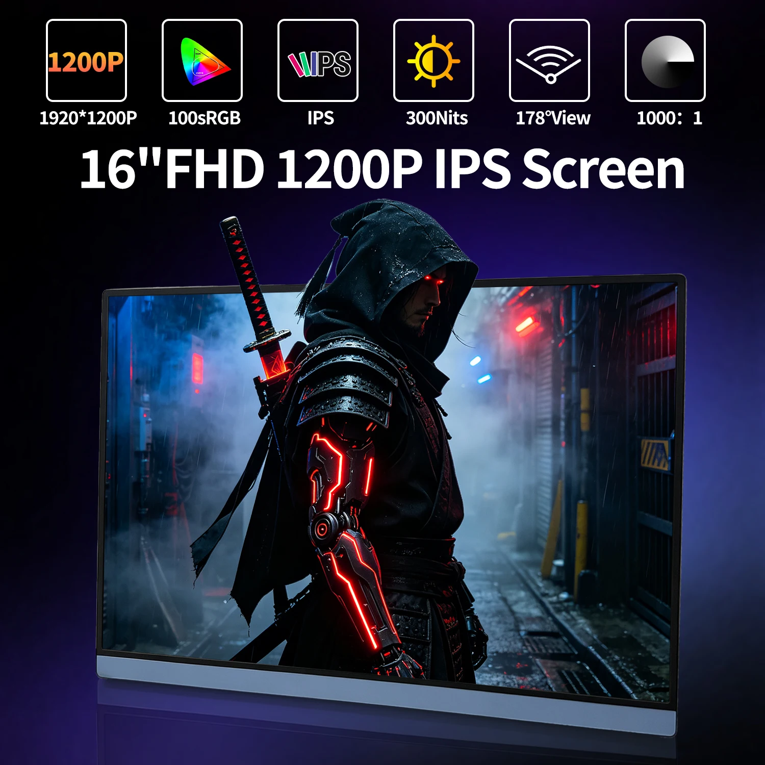 Moniteur portable VEOUT 16 pouces avec USB-C 1920*1200P IPS, moniteur de jeu HDMI Freesync avec support, disponible en quatre couleurs