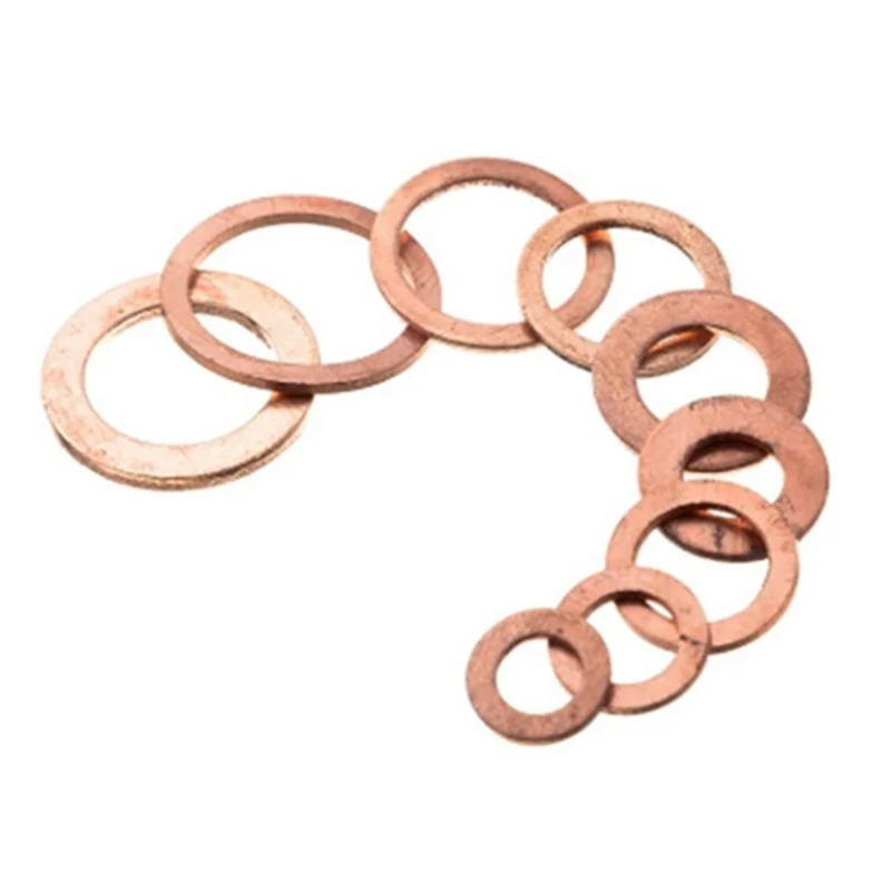100/200pcs Copper Washer Gasket Nut And Bolt Set Flat Ring Seal Assortment Kit Tool With Box M5/M6/M8/M10/M12/M14 For Sump Plugs
