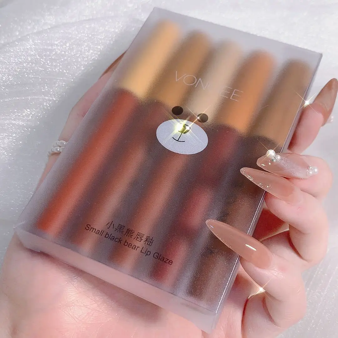 Zestaw błyszczyków do ust 5 sztuk, matowa aksamitna szminka, łatwa w nakładaniu, błyszczyk dla uczennic.