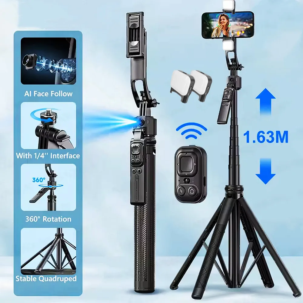 New Upgrade Selfie Tripod Gimbal Stabilizer For Smartphone Bluetooth Remote Intelligent AI Follow-Up Anti Shake Pan Tilt
