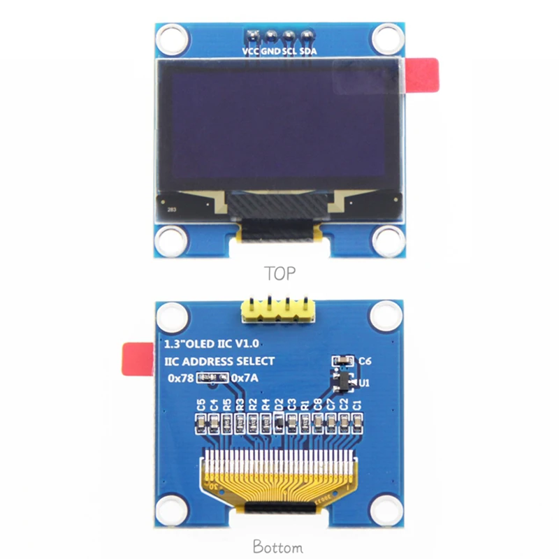 1.3 Inch OLED Display Module 1.3" IIC I2C SH1106 128X64 4Pin Blue/White OLED Screen Module for Arduino IDE/Raspberry Pi