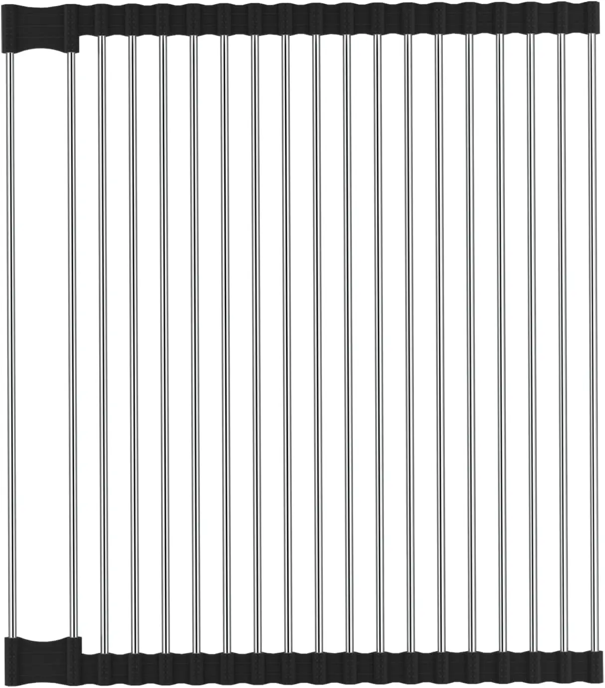 Opvouwbaar druppelrek Zwart ruimtebesparende rollende gootsteenmat, hittebestendig roestvrijstalen druppelrooster, 44x38 cm, multifunctionele vaatdroogrek voor keukengootsteen