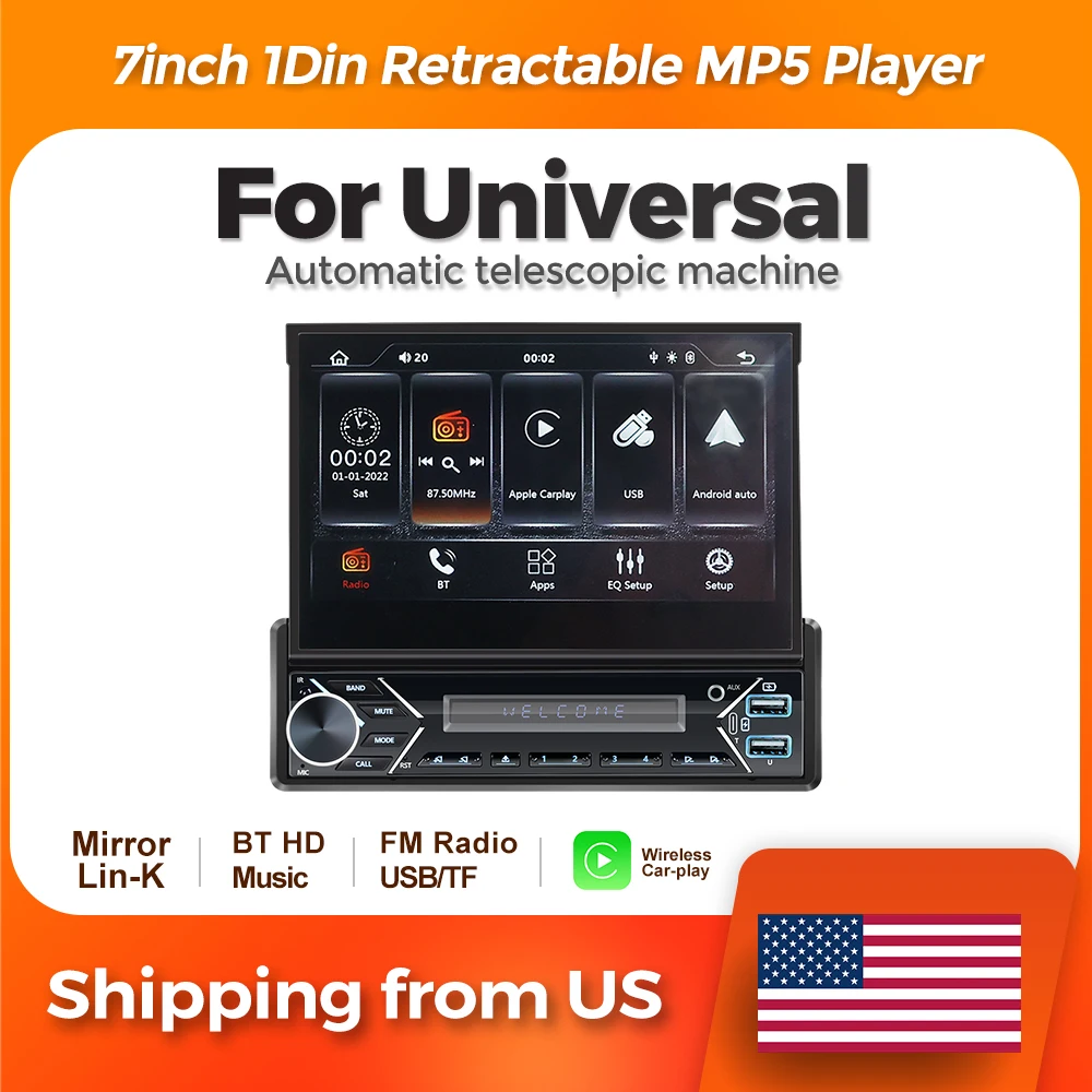 

Универсальный MP5-плеер Navifly 7 дюймов с беспроводным CarPlay, выдвижным FM-радио, Mirror Link и поддержкой TF для Ford, Chevrolet, Citroën, Fiat, Buick